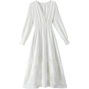 Soft Polyester Lace Maxi Dress - Women's Smocked Waist Dress for All Seasons